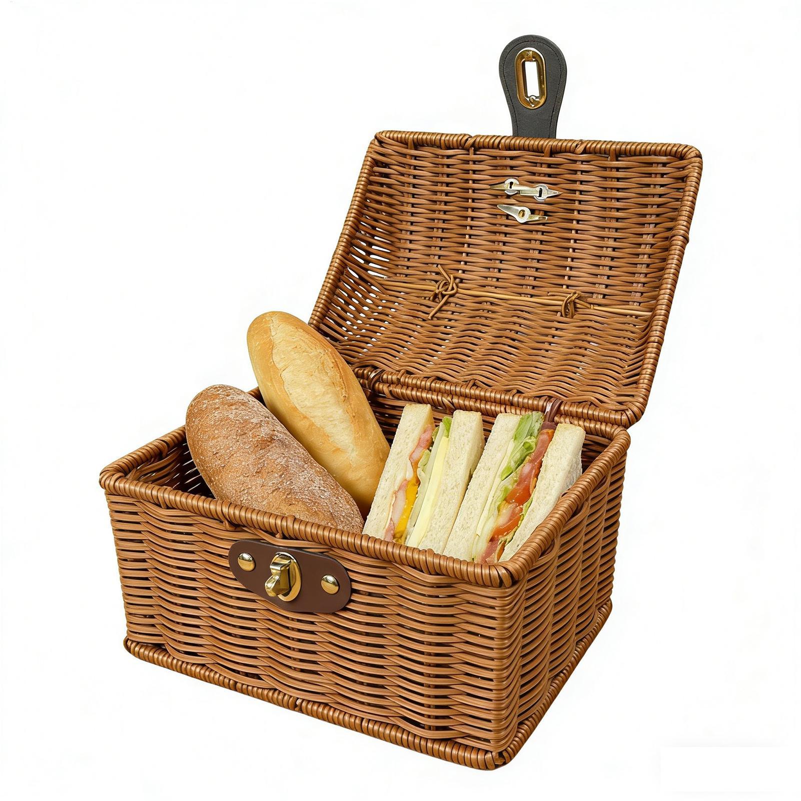 Bread Box Bamboo - Keranjang Piknik dengan Pegangan, Kotak Pembawa