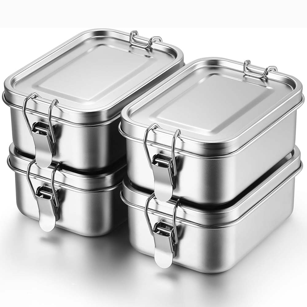 Food Storage Metal Box - 4 buah kotak Bento baja tahan