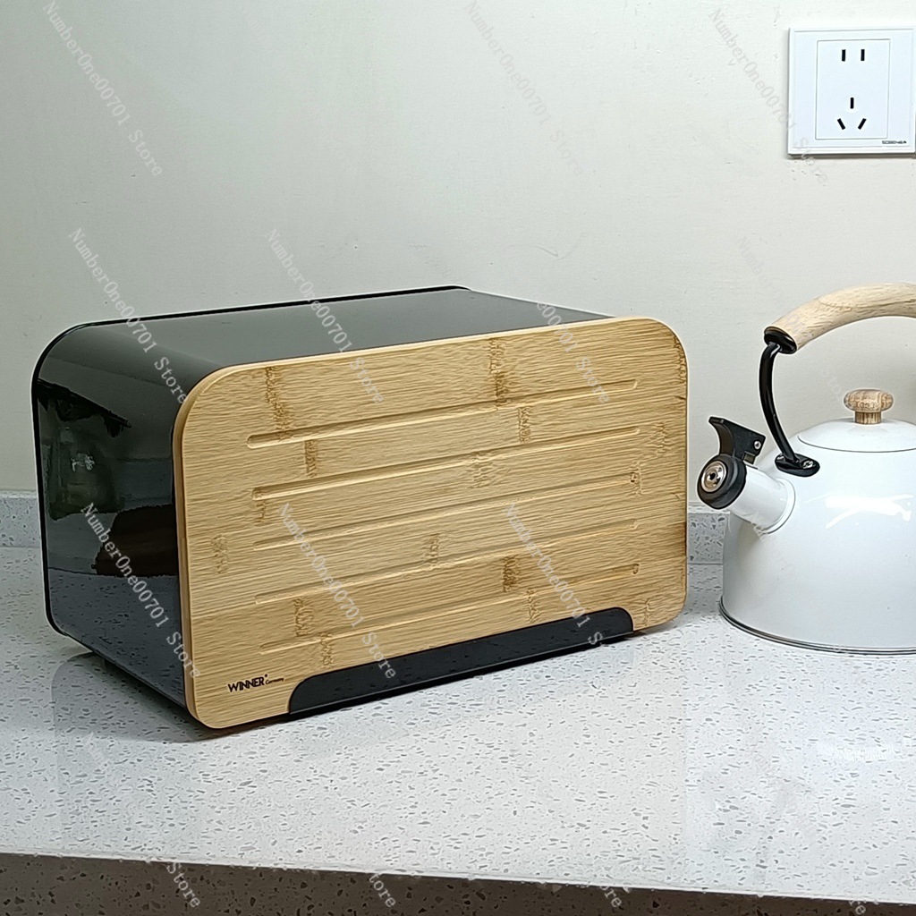 Bread Box Bamboo - Kotak Roti Dapur dengan Tutup Bambu,
