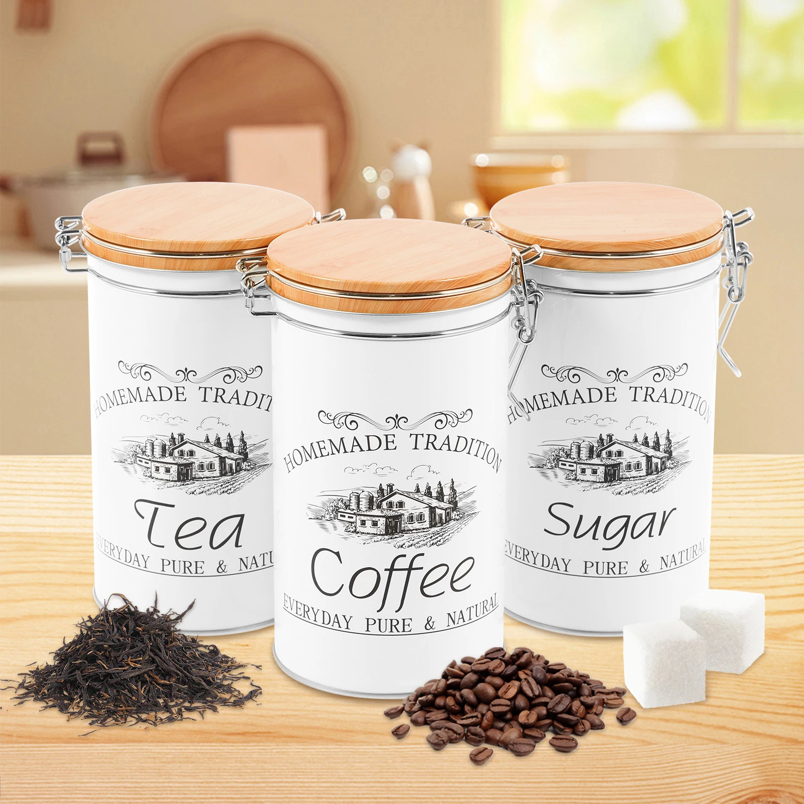 Food Storage Metal Box - 3 Buah/Set Wadah Teh Kopi Gula