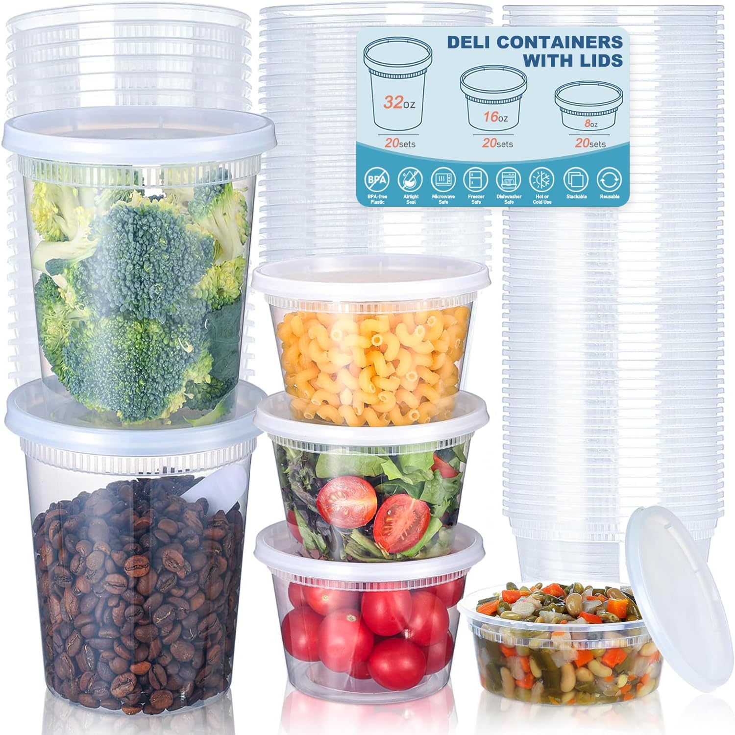 Food Storage Containers With Lids - 24 buah wadah penyimpanan makanan Deli