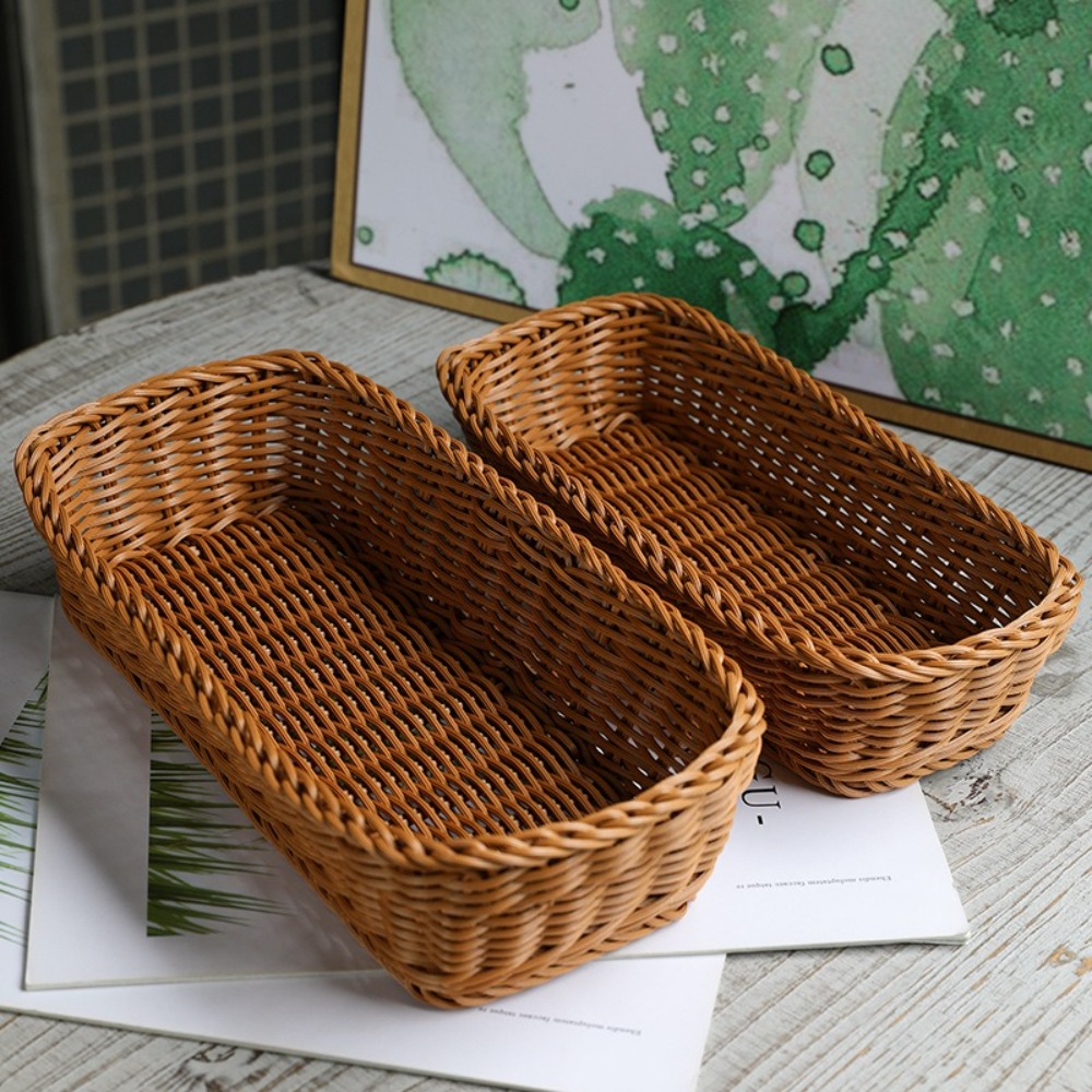 Bread Box Bamboo - Keranjang Penyimpanan Rotan Imitasi Nampan Anyaman