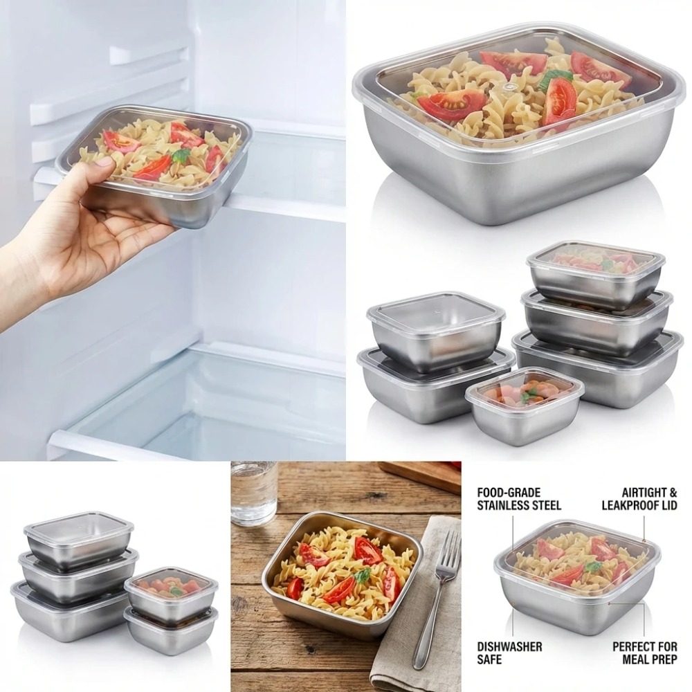 6PCS Wadah Penyimpanan Makanan - Food Storage In Stainless Steel ulasan dan harga